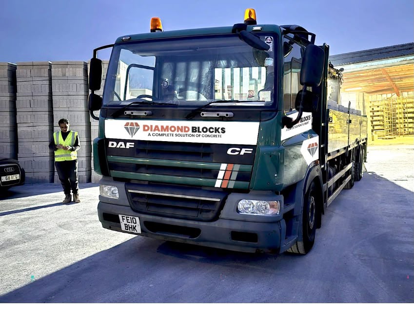 Diamond Blocks delivery truck at the block yard
